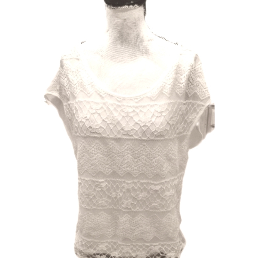 Dex white chiffon lace overlay cap sleeve top Sz S